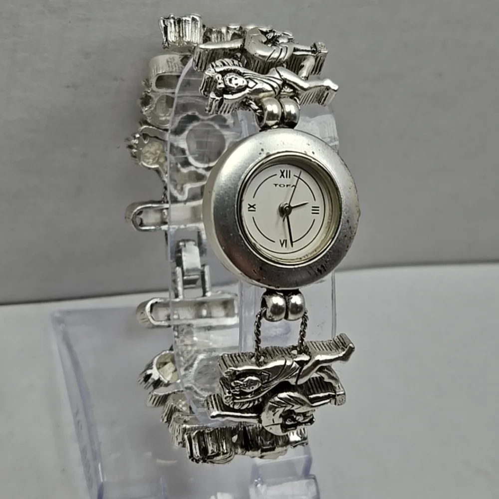 Vintage Rare Tofa Silde Gymnastics Dance Charm Bracelet Watch Silver New Battery